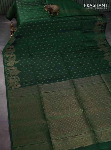 Pure soft silk saree green with allover zari woven buttas and rich zari woven border