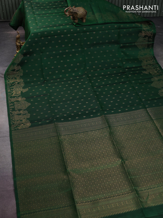 Pure soft silk saree green with allover zari woven buttas and rich zari woven border