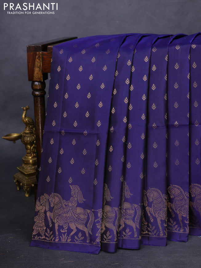 Pure soft silk saree navy blue with allover zari woven buttas and rich zari woven border