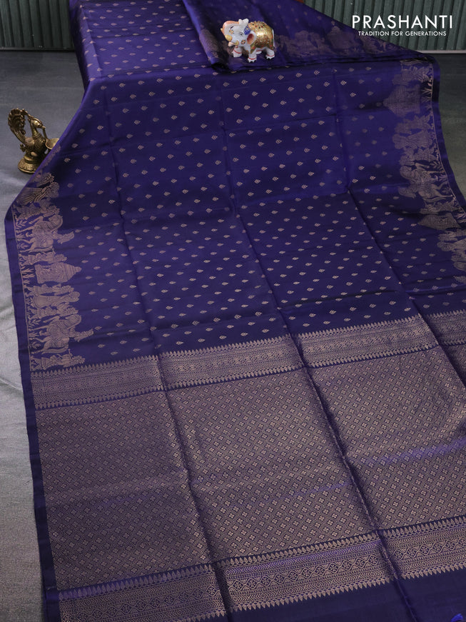 Pure soft silk saree navy blue with allover zari woven buttas and rich zari woven border
