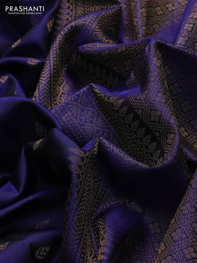 Pure soft silk saree navy blue with allover zari woven buttas and rich zari woven border