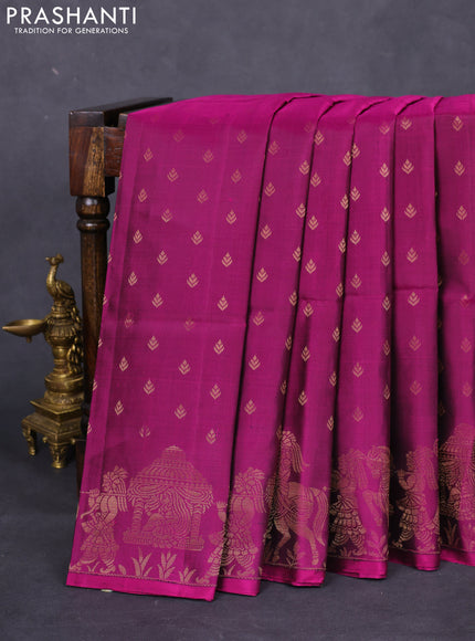 Pure soft silk saree dark magenta pink with allover zari woven buttas and rich zari woven border
