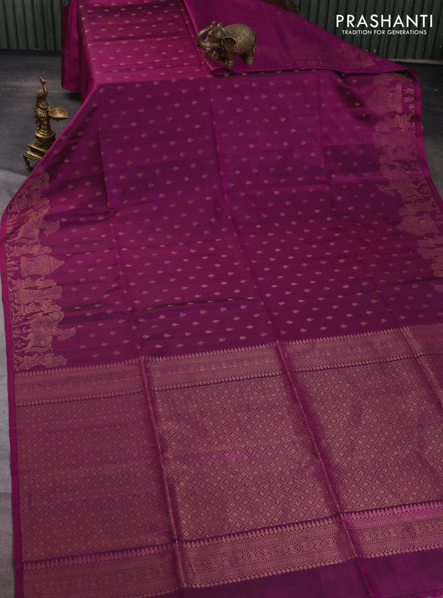 Pure soft silk saree dark magenta pink with allover zari woven buttas and rich zari woven border