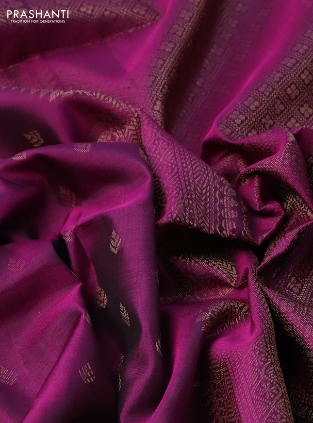 Pure soft silk saree dark magenta pink with allover zari woven buttas and rich zari woven border