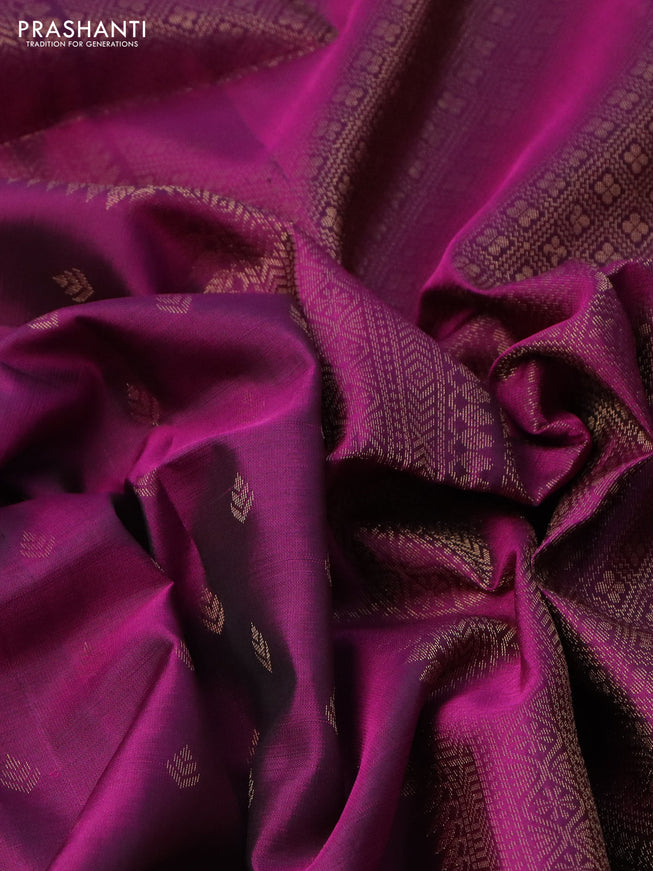 Pure soft silk saree dark magenta pink with allover zari woven buttas and rich zari woven border