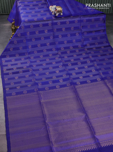 Pure soft silk saree blue with allover zari weaves & annam buttas in borderless style