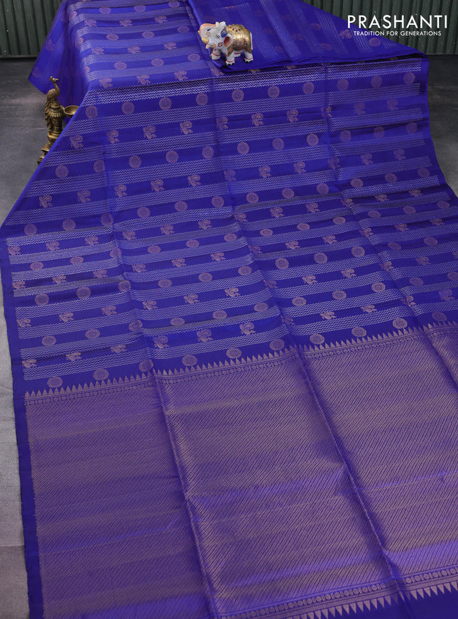 Pure soft silk saree blue with allover zari weaves & annam buttas in borderless style