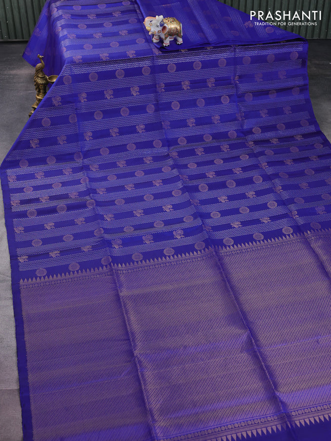 Pure soft silk saree blue with allover zari weaves & annam buttas in borderless style