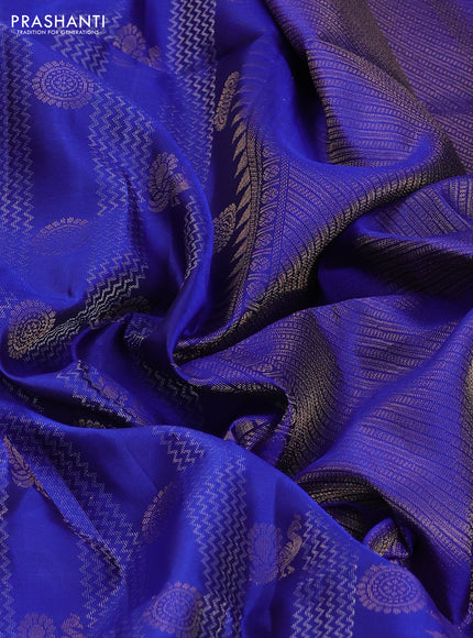 Pure soft silk saree blue with allover zari weaves & annam buttas in borderless style