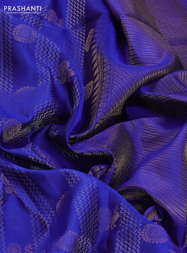 Pure soft silk saree blue with allover zari weaves & annam buttas in borderless style