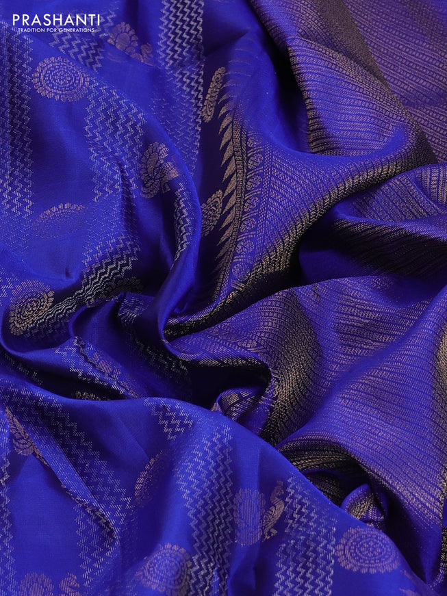 Pure soft silk saree blue with allover zari weaves & annam buttas in borderless style