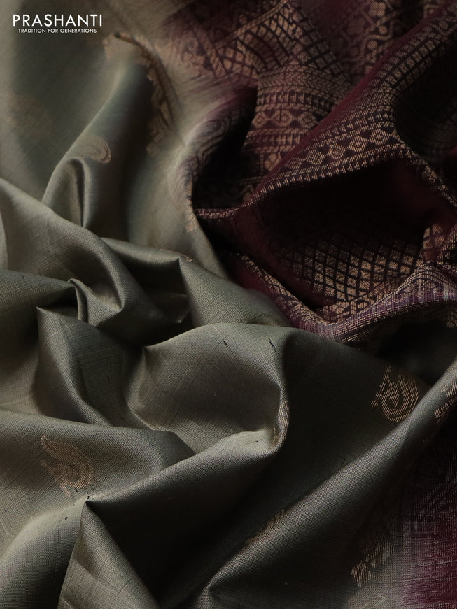 Pure soft silk saree grey and brown with allover zari woven buttas and rettapet zari woven border