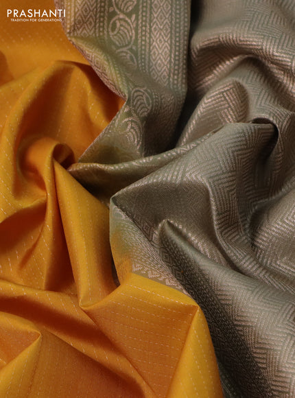 Pure soft silk saree mustard yellow and elaichi green with allover zari weaves & buttas and zari woven simple border