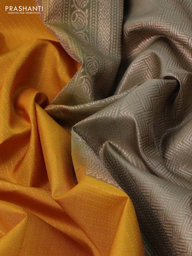 Pure soft silk saree mustard yellow and elaichi green with allover zari weaves & buttas and zari woven simple border