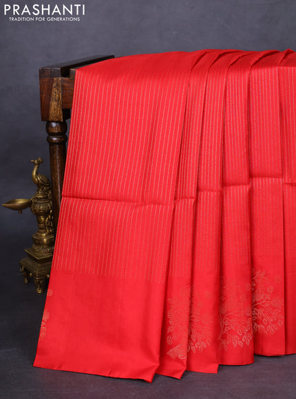 Pure soft silk saree red with allover zari weaves and zari woven butta border