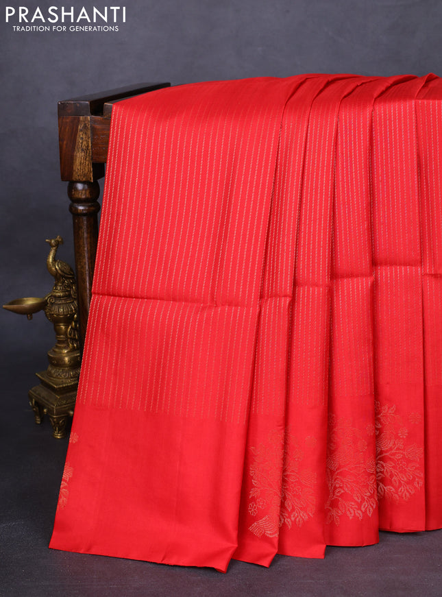 Pure soft silk saree red with allover zari weaves and zari woven butta border
