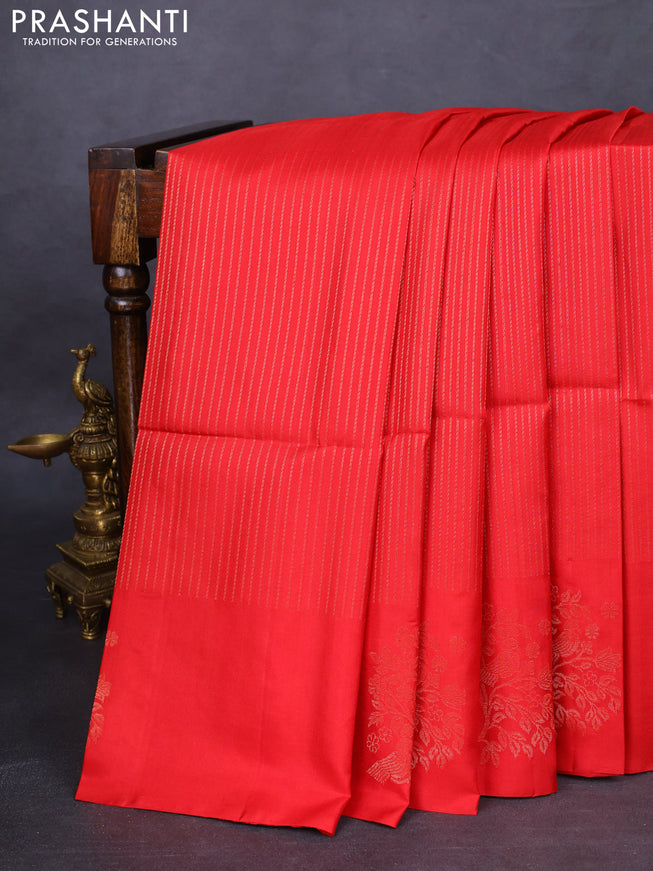 Pure soft silk saree red with allover zari weaves and zari woven butta border