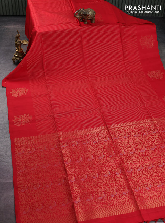 Pure soft silk saree red with allover zari weaves and zari woven butta border