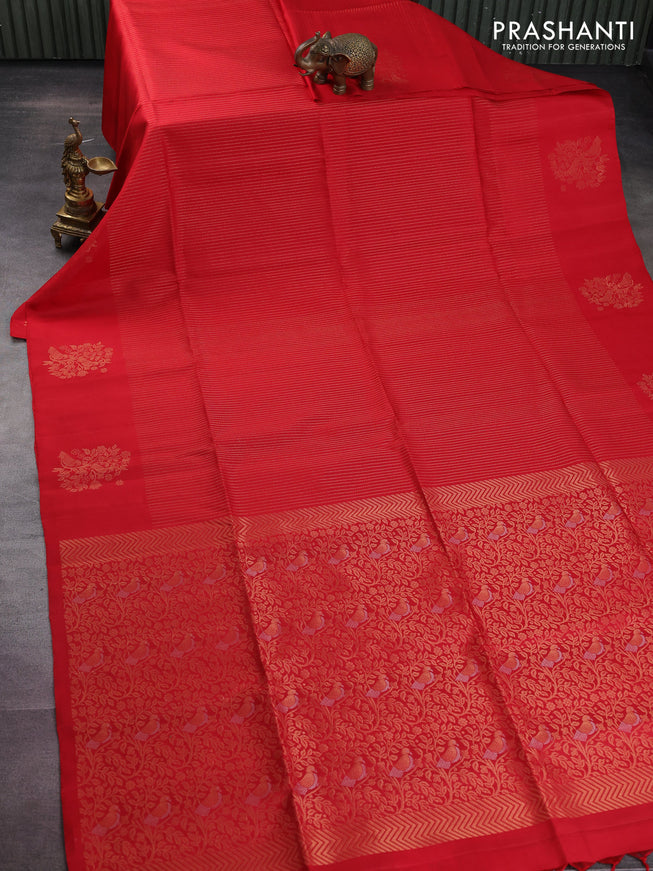 Pure soft silk saree red with allover zari weaves and zari woven butta border
