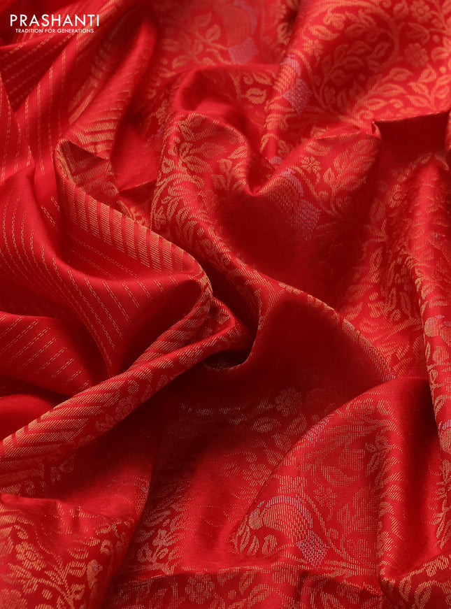 Pure soft silk saree red with allover zari weaves and zari woven butta border