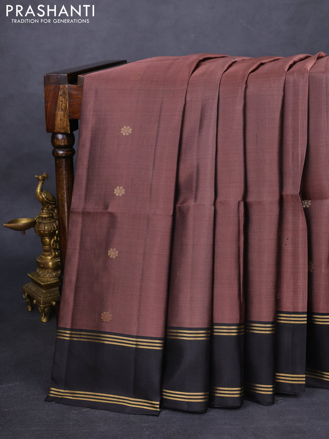 Pure soft silk saree pastel brown and black with allover zari woven buttas and rettapet zari woven border