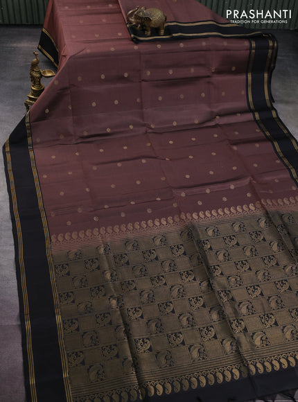 Pure soft silk saree pastel brown and black with allover zari woven buttas and rettapet zari woven border