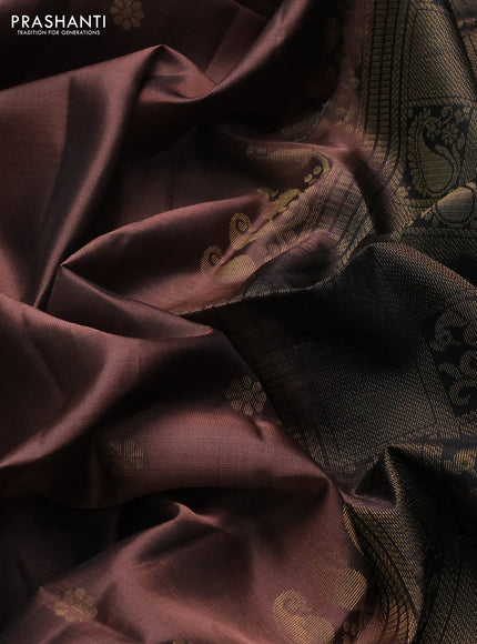 Pure soft silk saree pastel brown and black with allover zari woven buttas and rettapet zari woven border