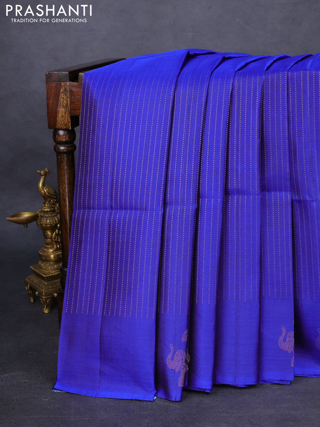 Pure soft silk saree blue with allover zari weaves and zari woven butta border