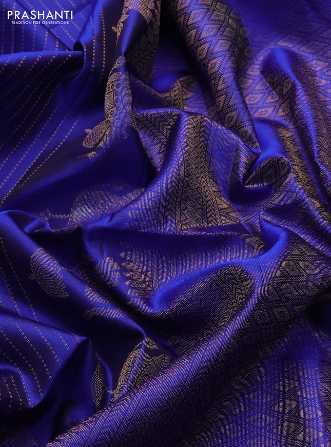 Pure soft silk saree blue with allover zari weaves and zari woven butta border