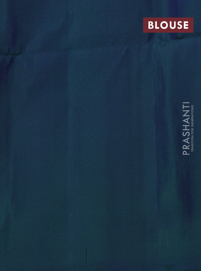 Pure soft silk saree dual shade of bluish green with allover zari weaves and rich zari woven border