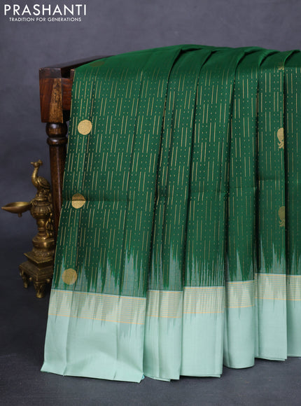 Pure soft silk saree green and pastel green with allover zari weaves and zari woven border