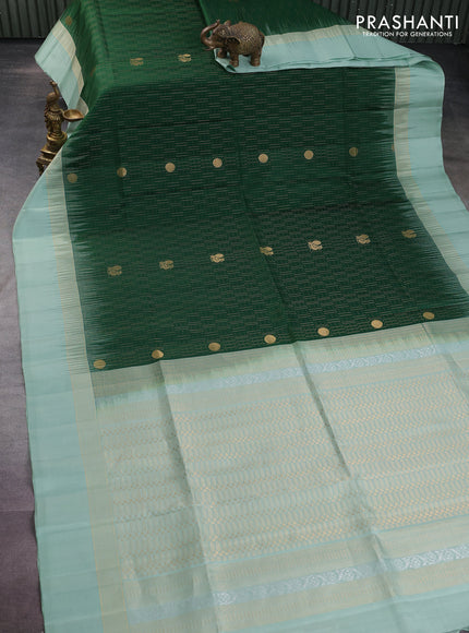 Pure soft silk saree green and pastel green with allover zari weaves and zari woven border