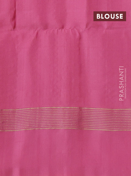 Pure soft silk saree blue and peach pink with allover zari weaves and zari woven border