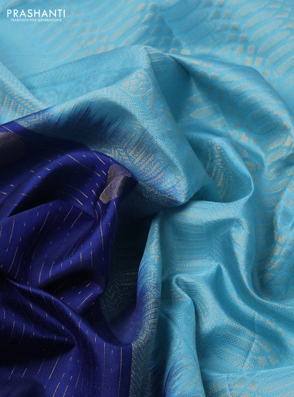 Pure soft silk saree blue and light blue with allover zari weaves and zari woven simple border