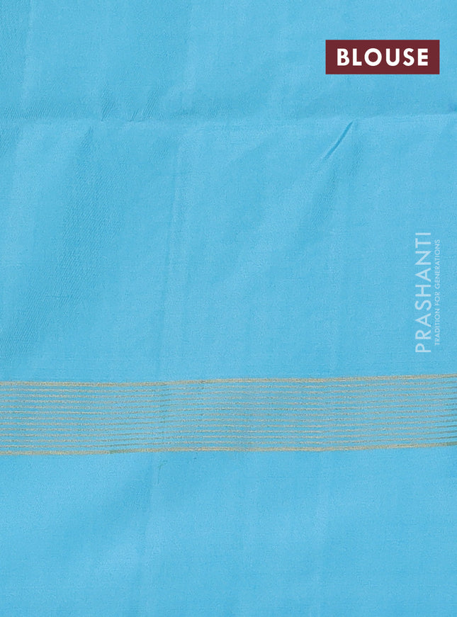 Pure soft silk saree blue and light blue with allover zari weaves and zari woven simple border