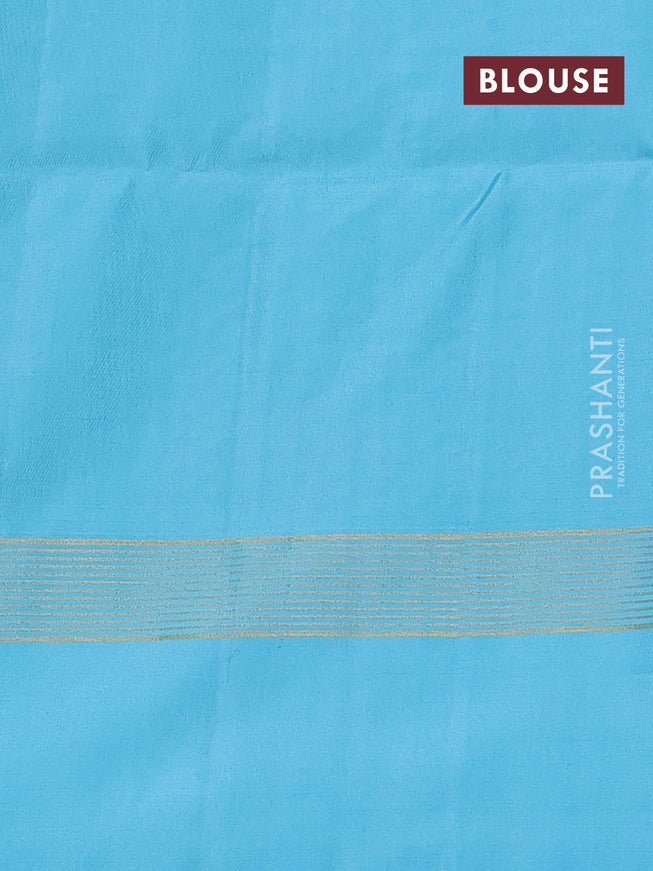 Pure soft silk saree blue and light blue with allover zari weaves and zari woven simple border