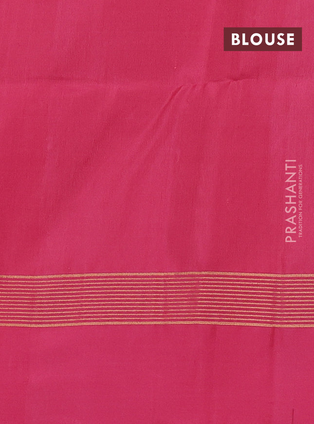 Pure soft silk saree teal green and pink with allover zari weaves and zari woven simple border