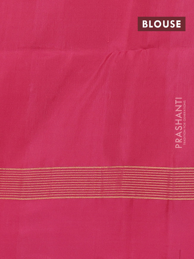 Pure soft silk saree teal green and pink with allover zari weaves and zari woven simple border