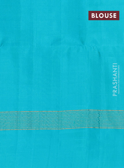 Pure soft silk saree black and teal green with allover zari weaves and zari woven simple border