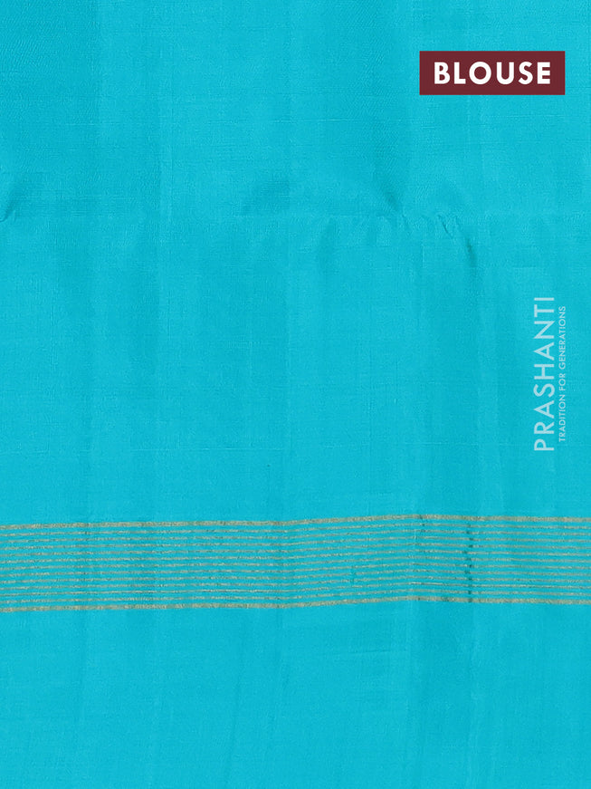 Pure soft silk saree black and teal green with allover zari weaves and zari woven simple border