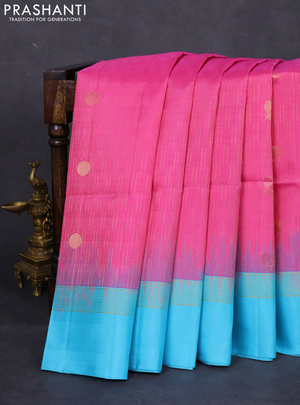 Pure soft silk saree light pink and light blue with allover zari weaves and zari woven simple border
