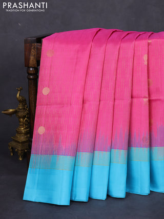 Pure soft silk saree light pink and light blue with allover zari weaves and zari woven simple border