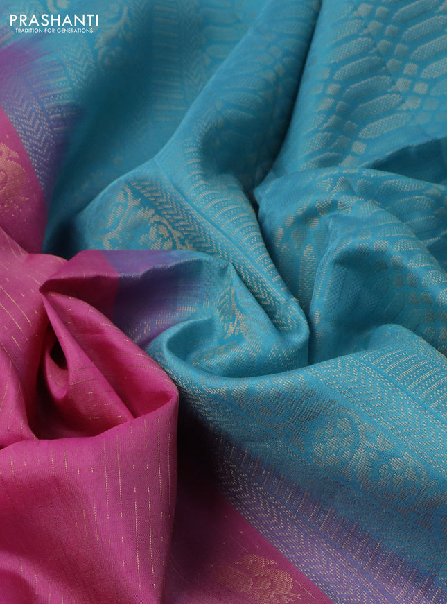 Pure soft silk saree light pink and light blue with allover zari weaves and zari woven simple border