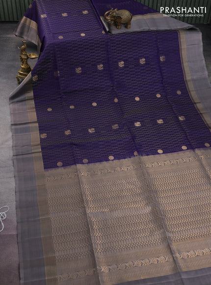 Pure soft silk saree blue and grey with allover zari weaves and zari woven simple border