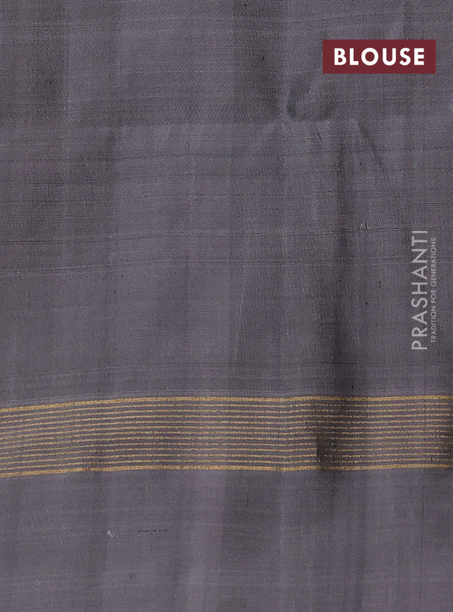 Pure soft silk saree blue and grey with allover zari weaves and zari woven simple border