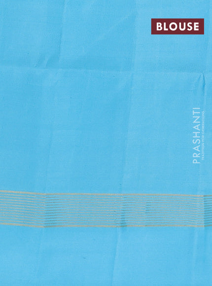Pure soft silk saree grey and light blue with allover zari weaves and zari woven simple border