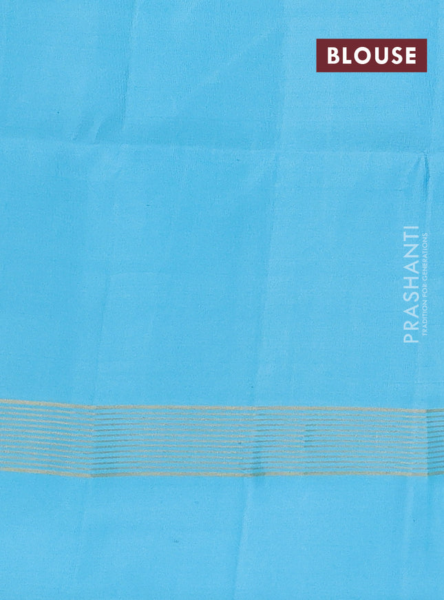 Pure soft silk saree grey and light blue with allover zari weaves and zari woven simple border