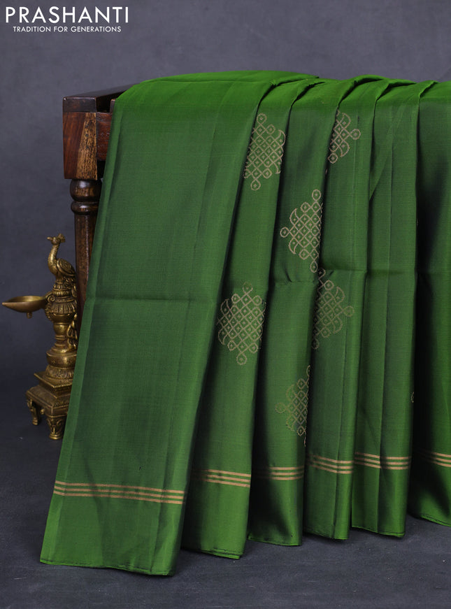 Pure soft silk saree sap green with rangoli design zari woven buttas and zari woven simple border
