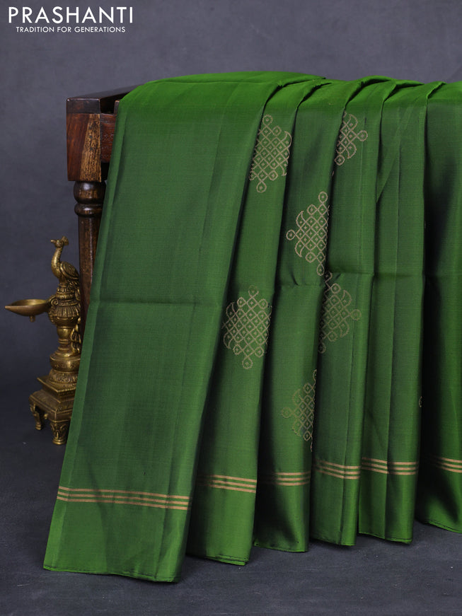 Pure soft silk saree sap green with rangoli design zari woven buttas and zari woven simple border