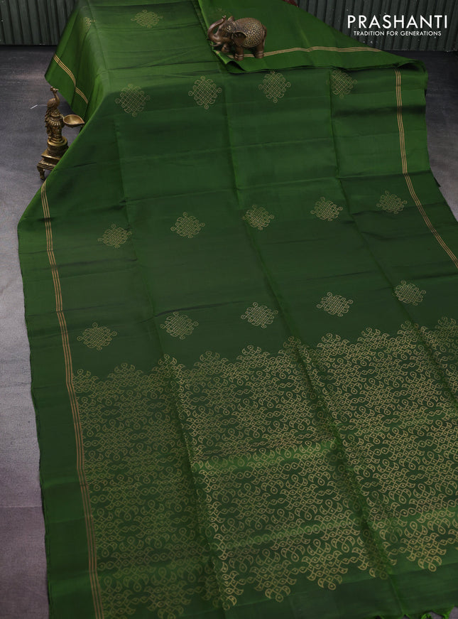 Pure soft silk saree sap green with rangoli design zari woven buttas and zari woven simple border